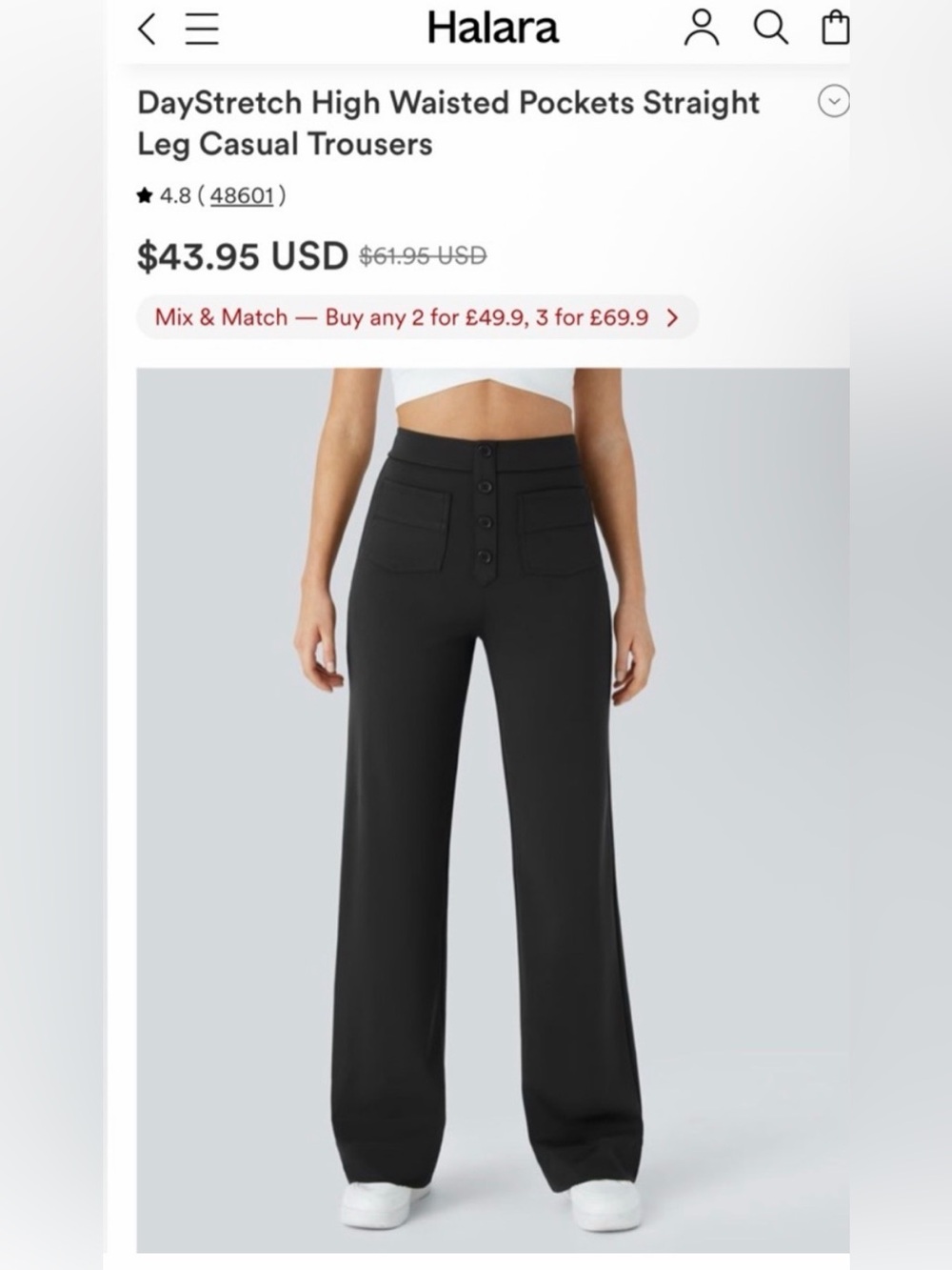 HALARA Black High-Rise Wide-Leg Trousers with Button Front MSRP $44